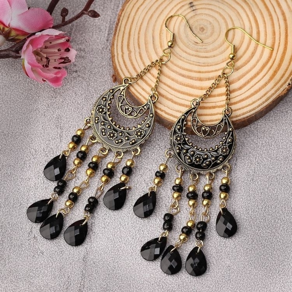 Elegant Gold and Black Dangle Earrings